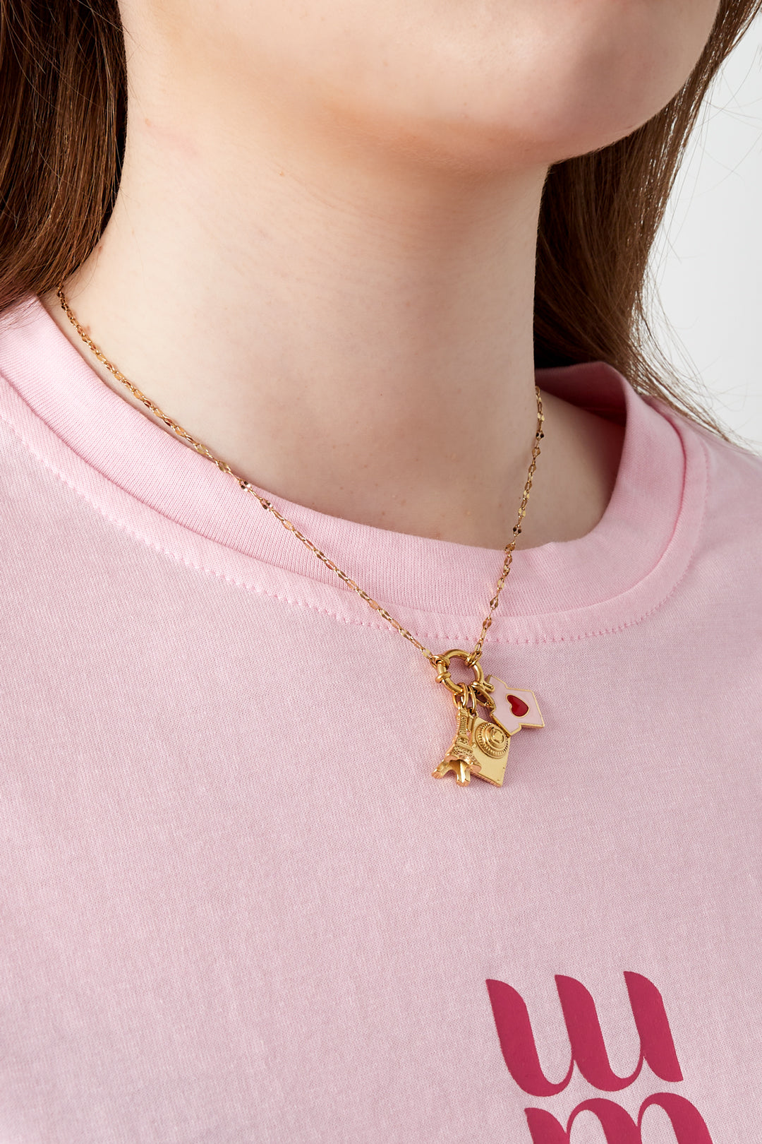 Women's Stainless Steel Necklace with Flower and Cartoon Motif Pendant – Gold-colored – image 2