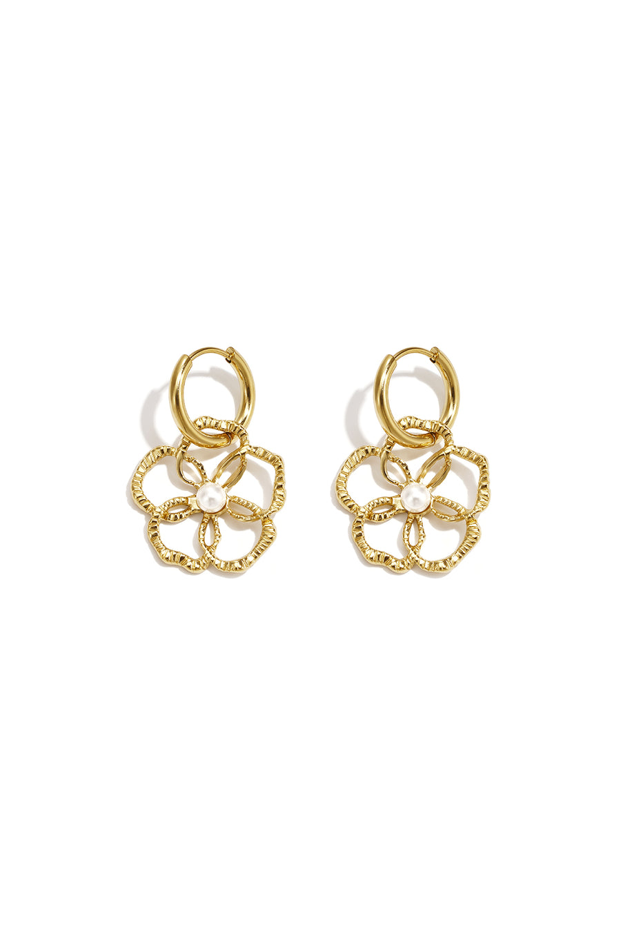 Boucles d’oreilles pendantes en acier inoxydable, ABS, motif floral pour femme – couleur or