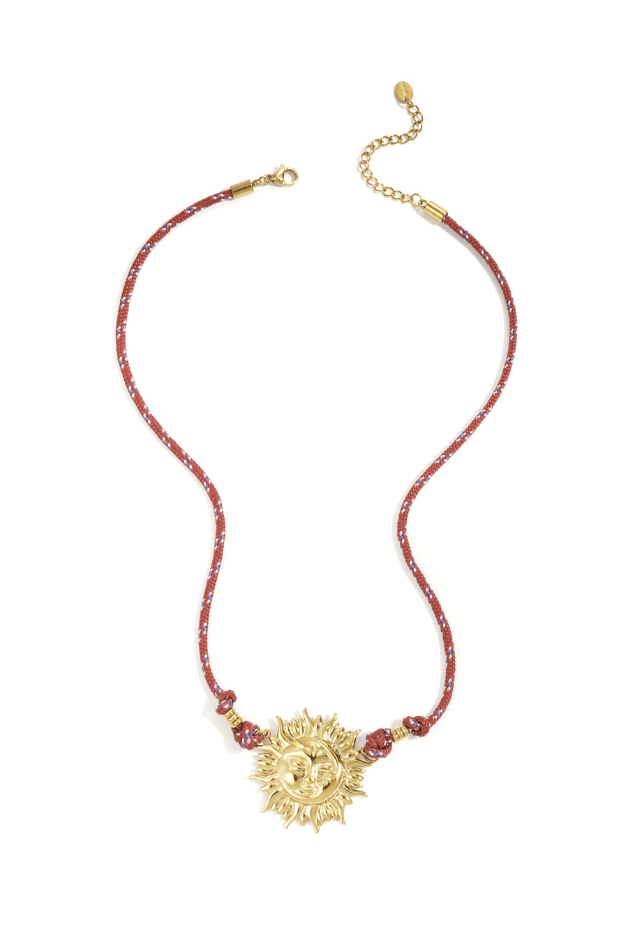 Collier femme avec pendentif en acier inoxydable motif soleil – rouge lie-de-vin