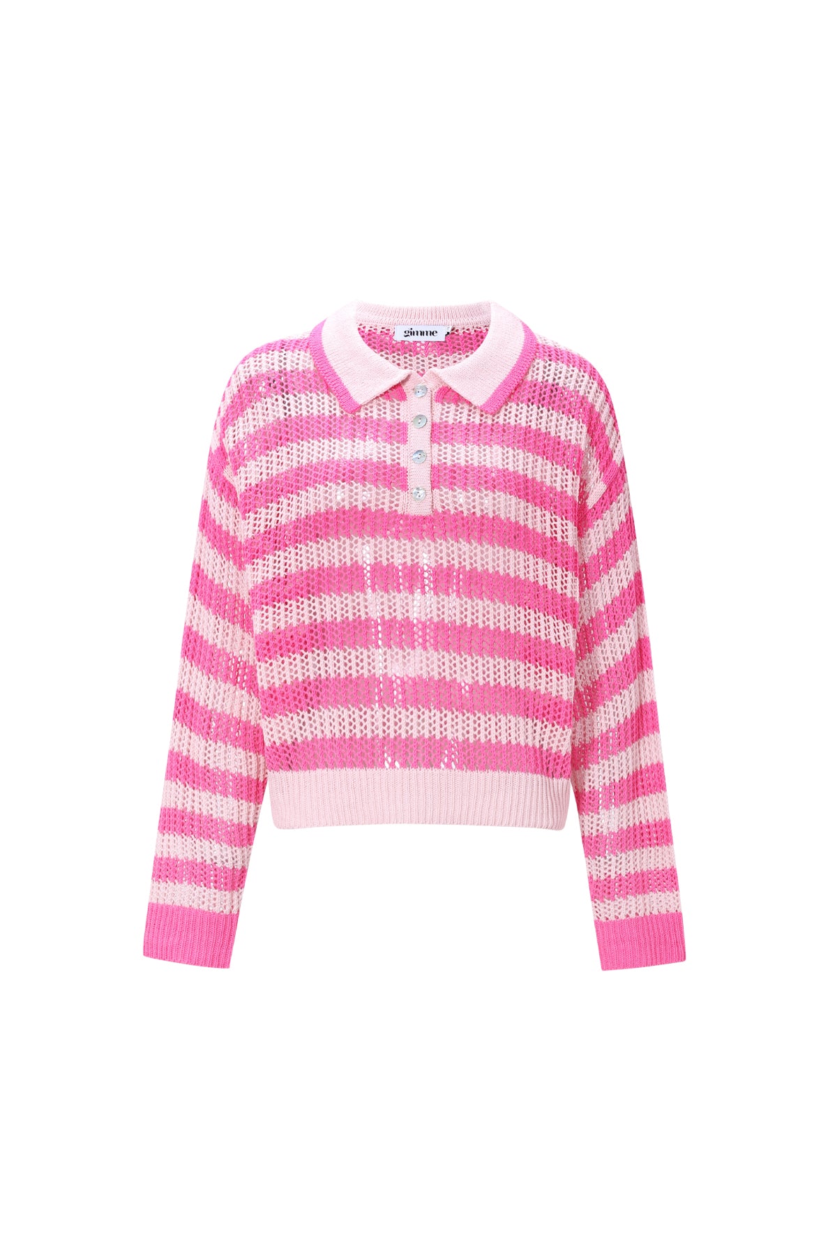 Dames gebreide polo top van polyester met strepen – productfoto 9