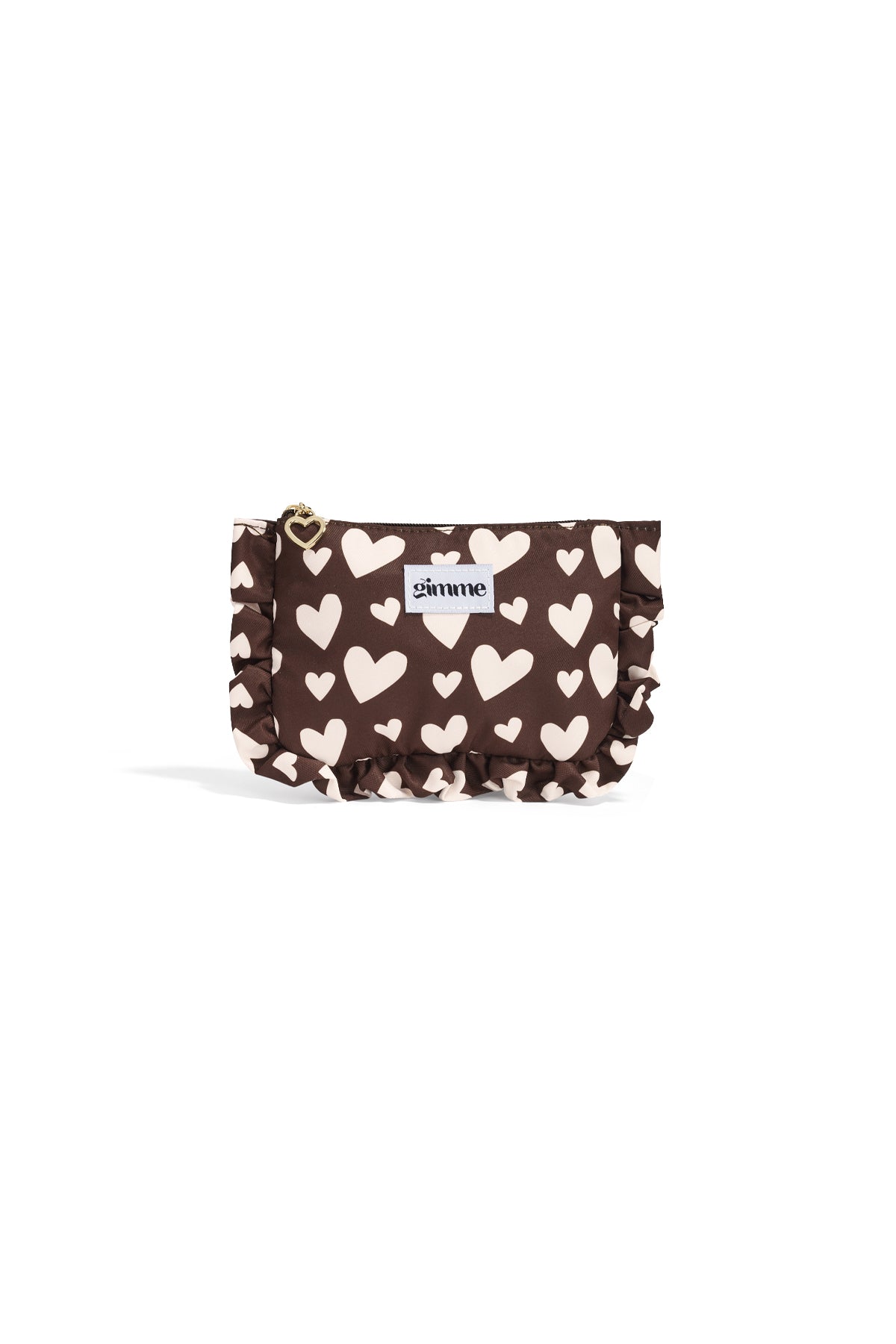 Trousse de maquillage 100 % polyester en forme de cœur – rouge et marron