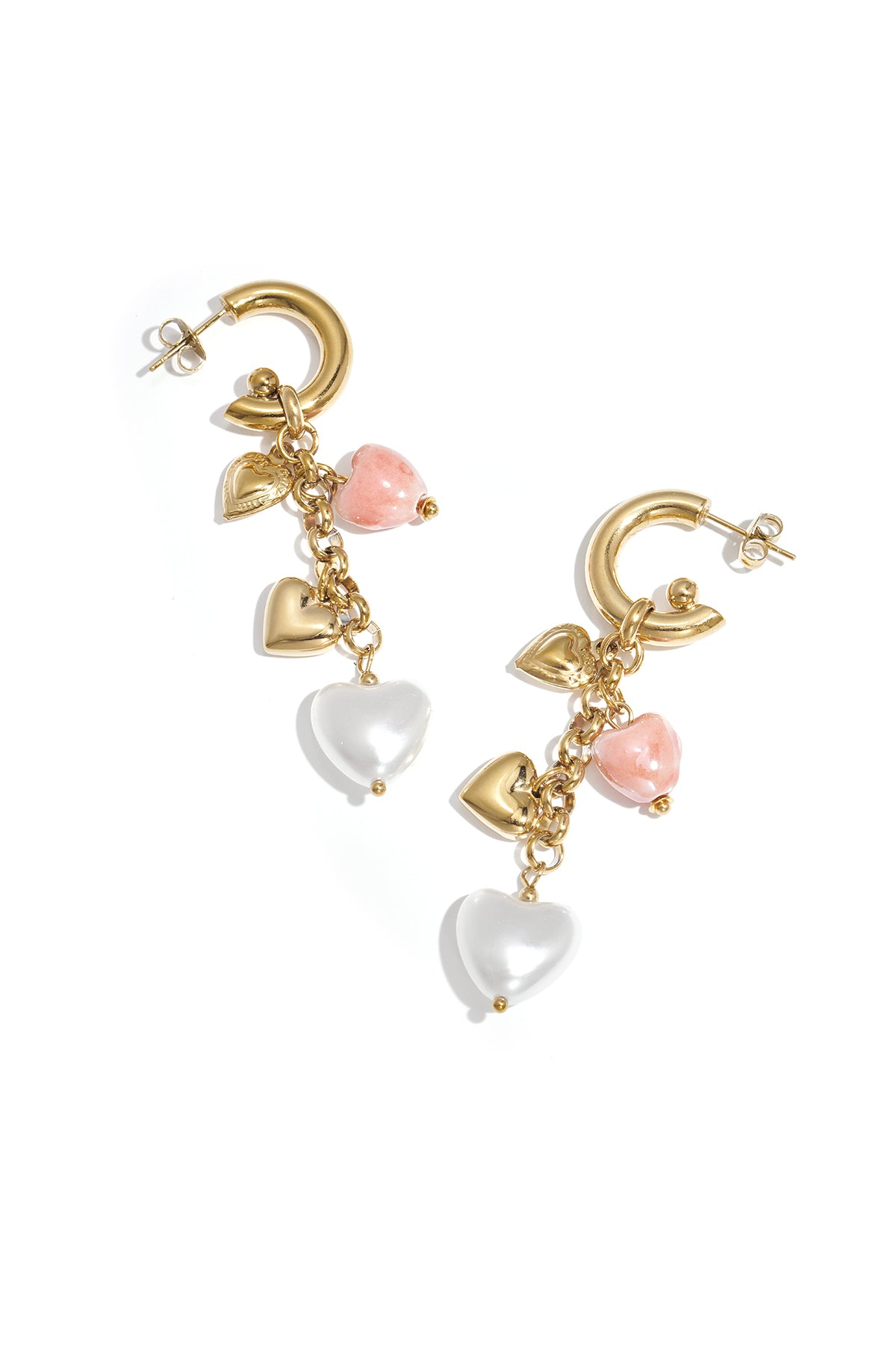 Oorbellen met hangende harten charms en parels