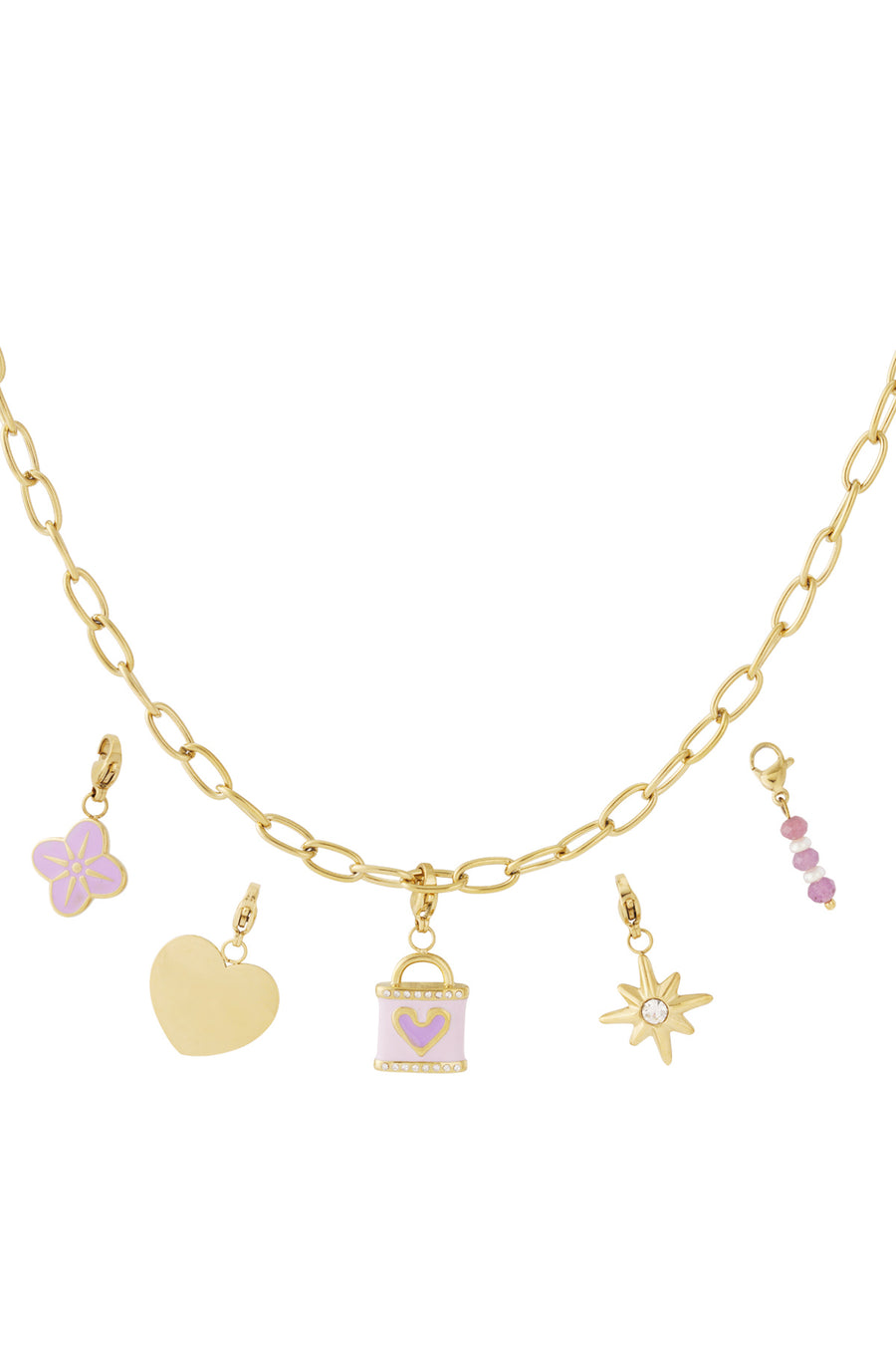 Collier pour femme avec pendentif en acier inoxydable, émail, perle d'imitation, pierre – doré