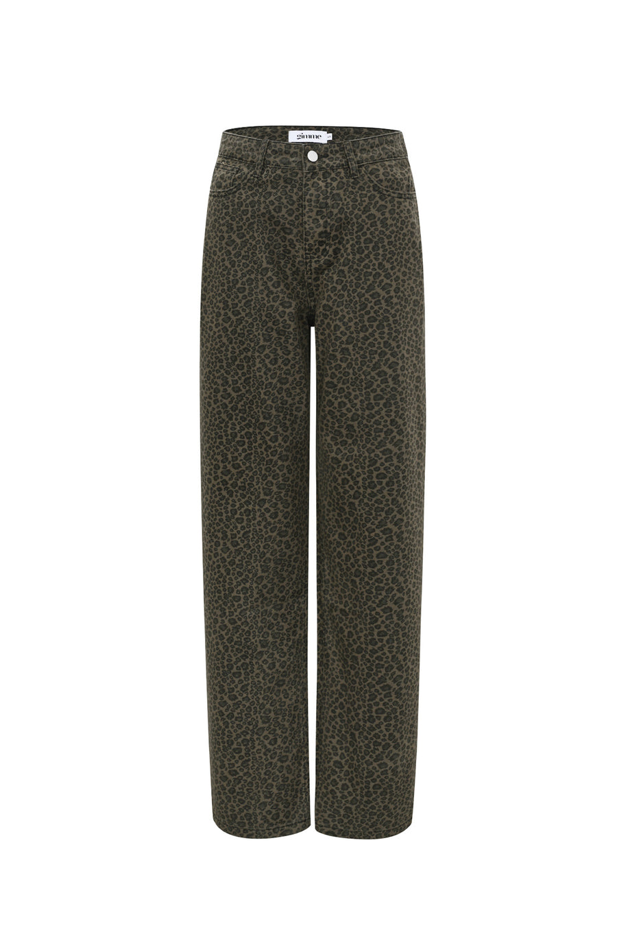 Jeans femme droite à imprimé léopard – marron foncé