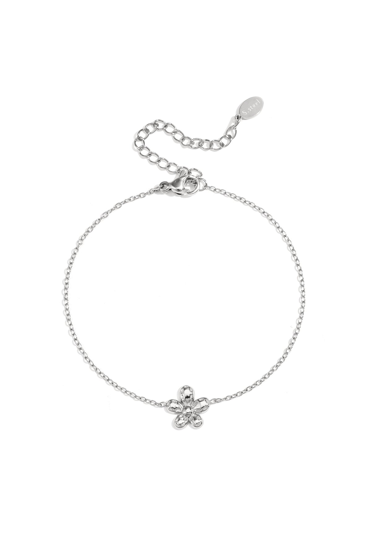 Bracelet à breloques pour femme en acier inoxydable avec motif floral – doré