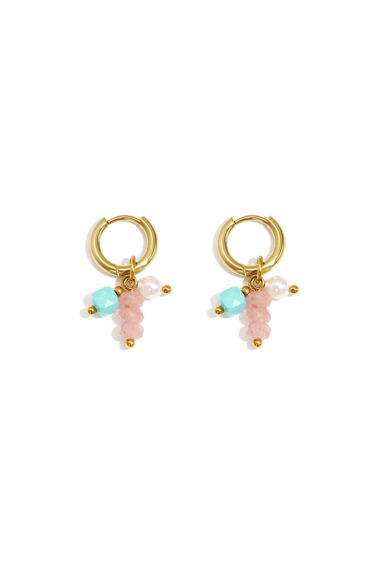 Boucles d'oreilles pendantes perlées pour femmes en acier inoxydable, pierre, perle d'imitation à pois – rose et bleu