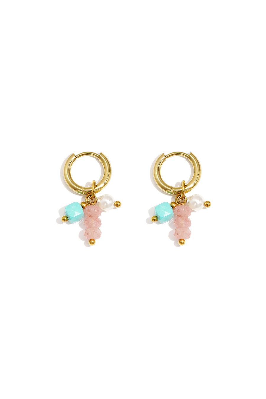 Boucles d'oreilles pendantes perlées pour femmes en acier inoxydable, pierre, perle d'imitation à pois – rose et bleu