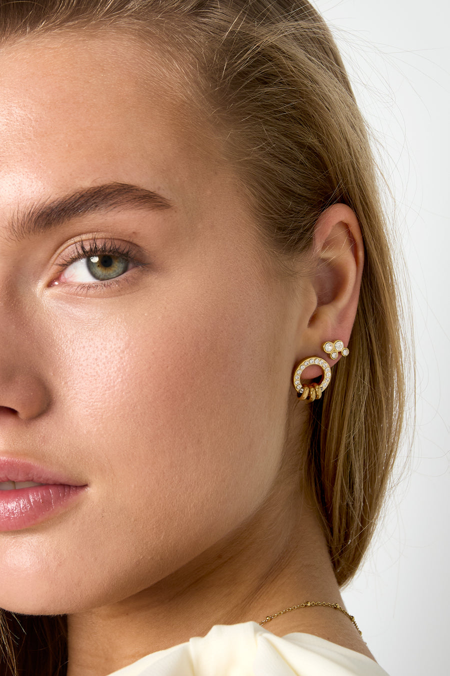 Women's Stainless Steel Stud Earrings with Dots – Gold Tone and Silver Tone