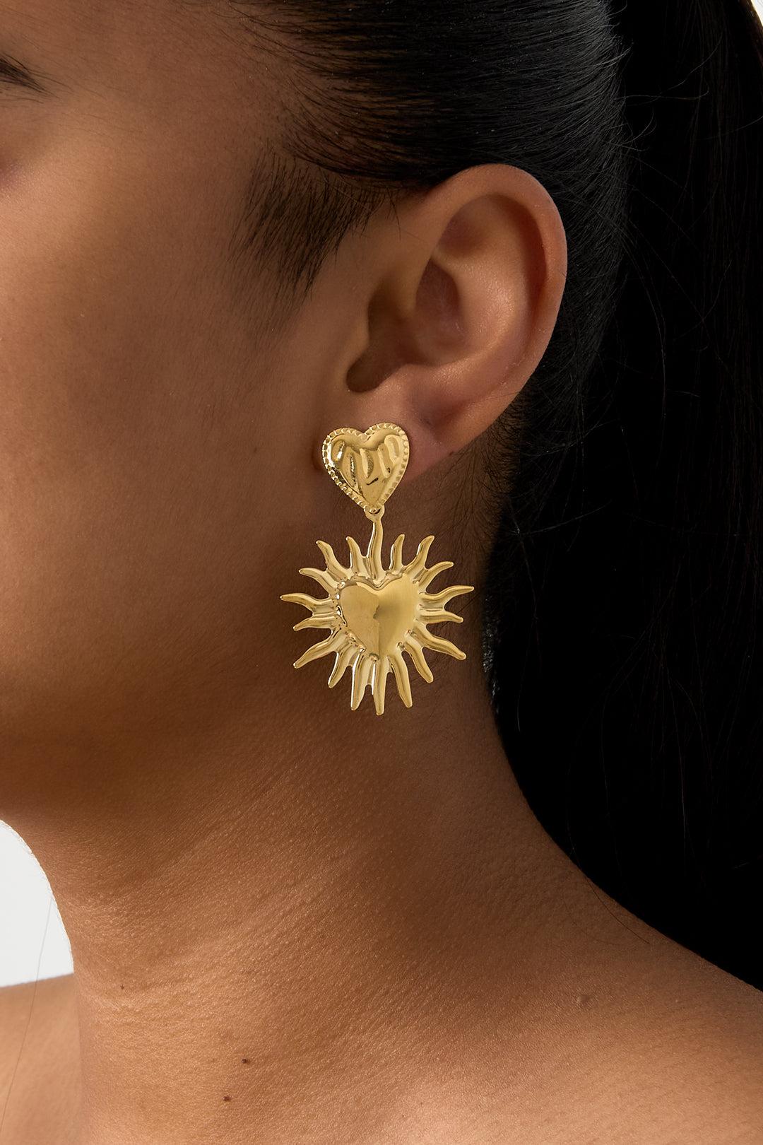 Women's Stainless Steel Drop Earrings with Heart Shape – Gold-Plated – image 2