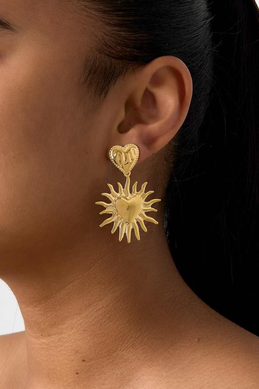Women's Stainless Steel Drop Earrings with Heart Shape – Gold-Plated