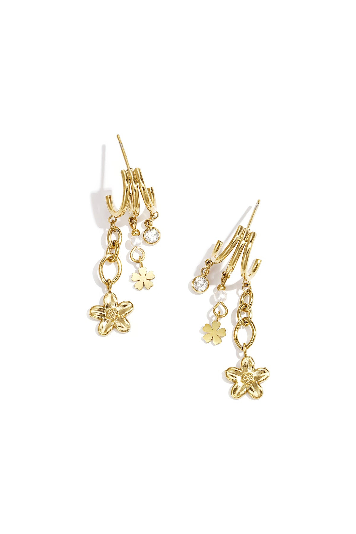 Boucles d'oreilles pendantes pour femmes en acier inoxydable, zircon, ABS, coquillage avec motif floral