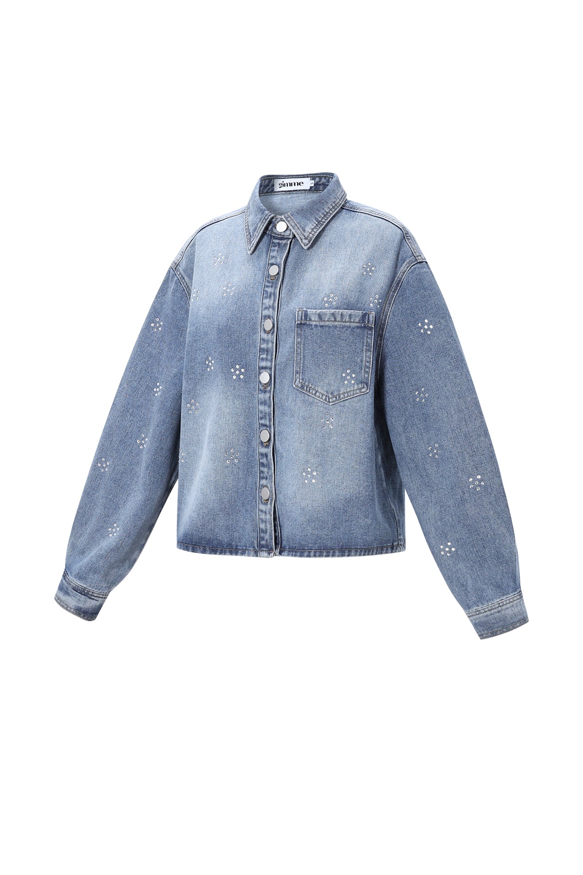 Dames blauw denimjack van katoen met strass – productfoto 7