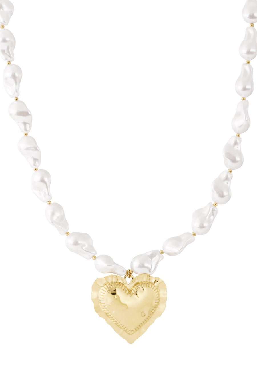 Collier de perles pour femme en acier inoxydable, perle d'imitation en forme de cœur – couleur or