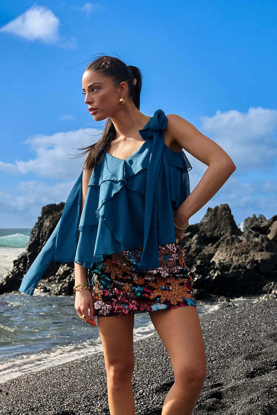 Mouwloze dames top met ruches – productfoto 2