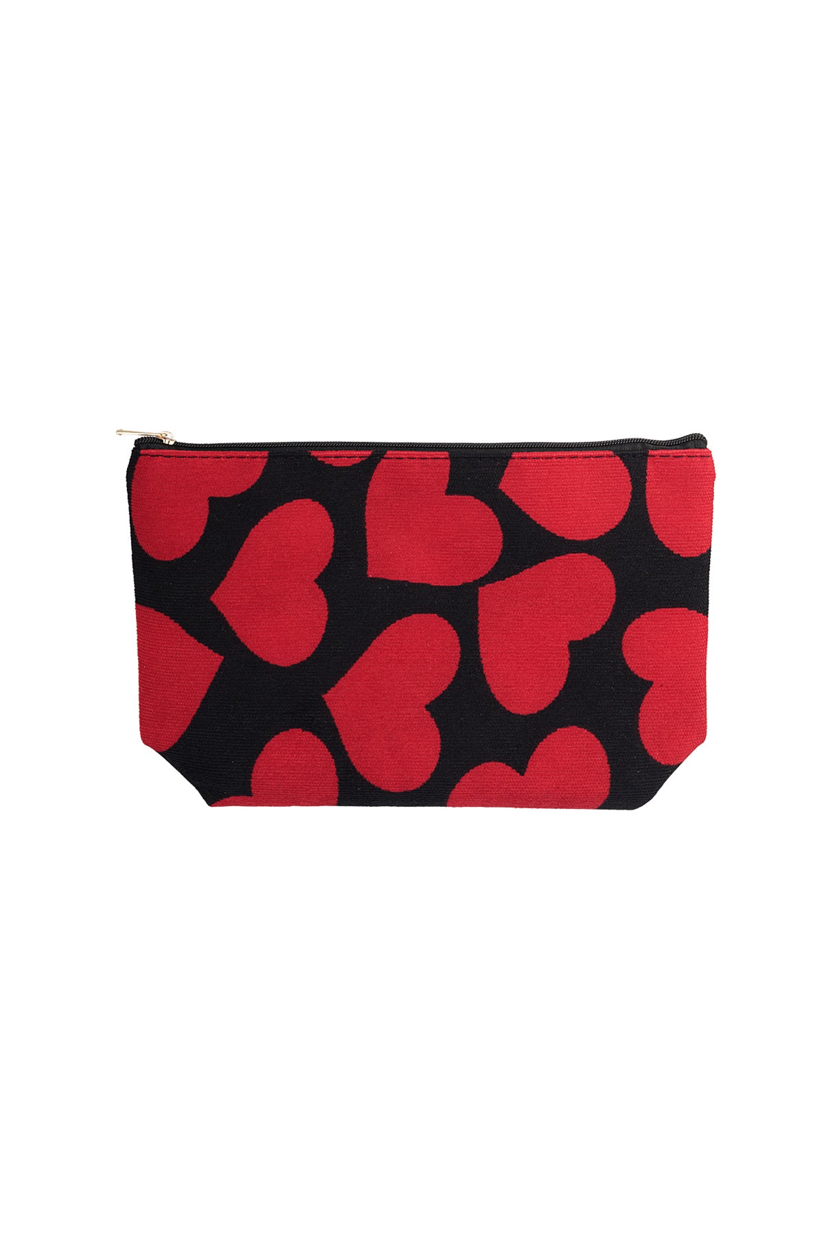 Trousse de maquillage en polyester à motif de cœurs – noir et rouge – décontracté