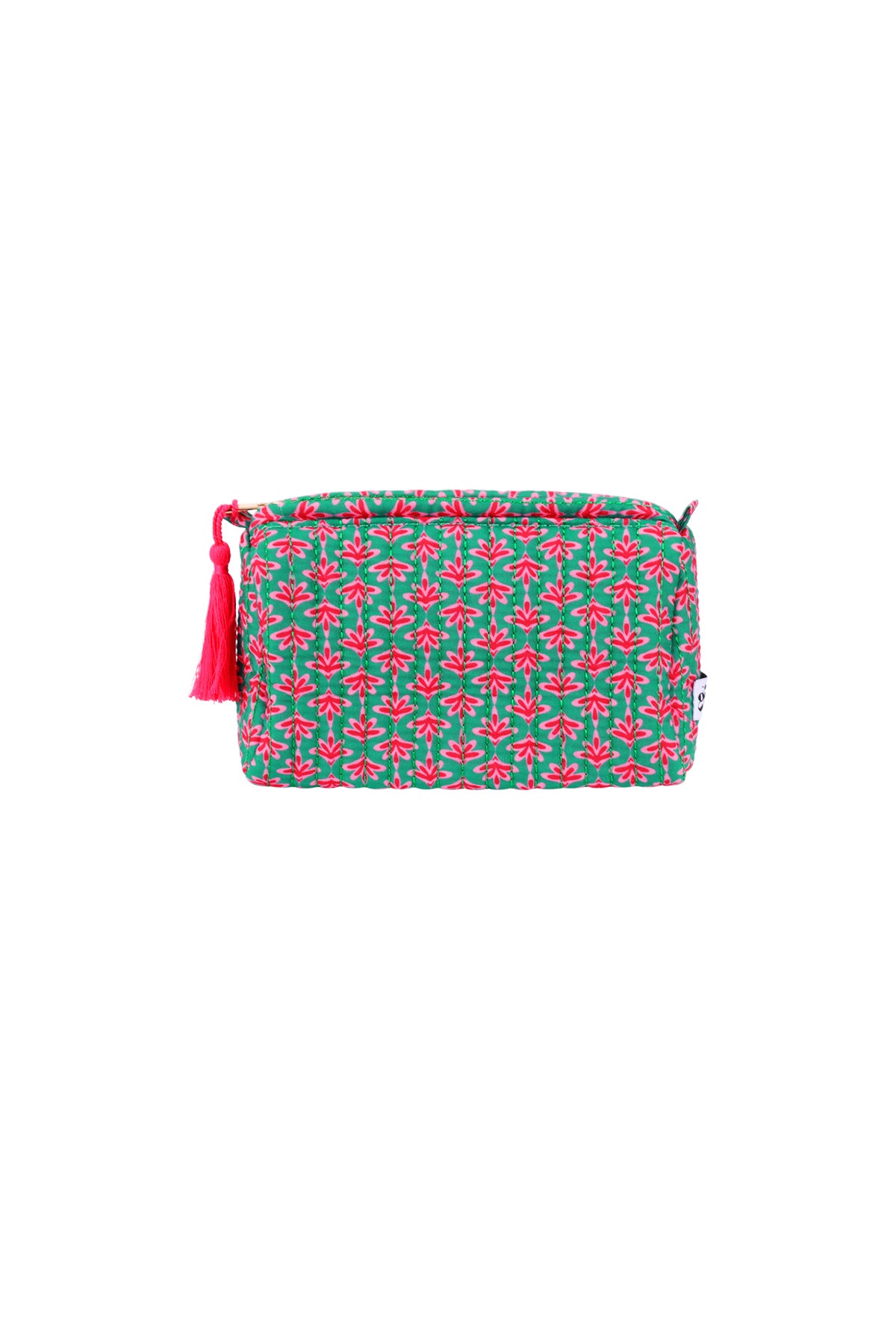 Trousse de maquillage 100 % polyester à motif floral – vert et rose