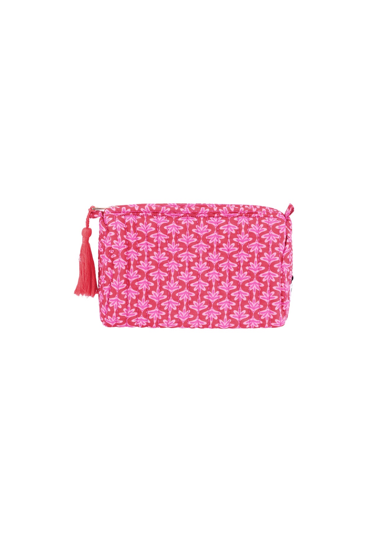 Trousse de maquillage 100 % polyester à motif floral – vert et rose
