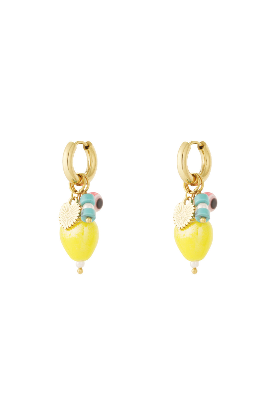 Boucles d'oreilles pendantes en acier inoxydable en forme de cœur pour femmes – rose et jaune