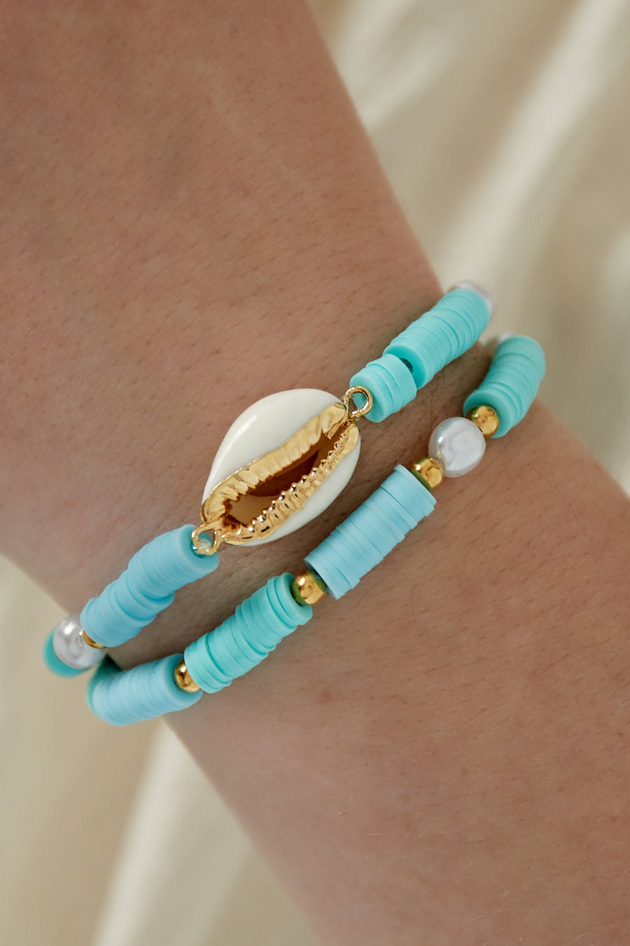 Bracelet de perles pour femmes en argile polymère, acier inoxydable, perle d'imitation, coquillage
