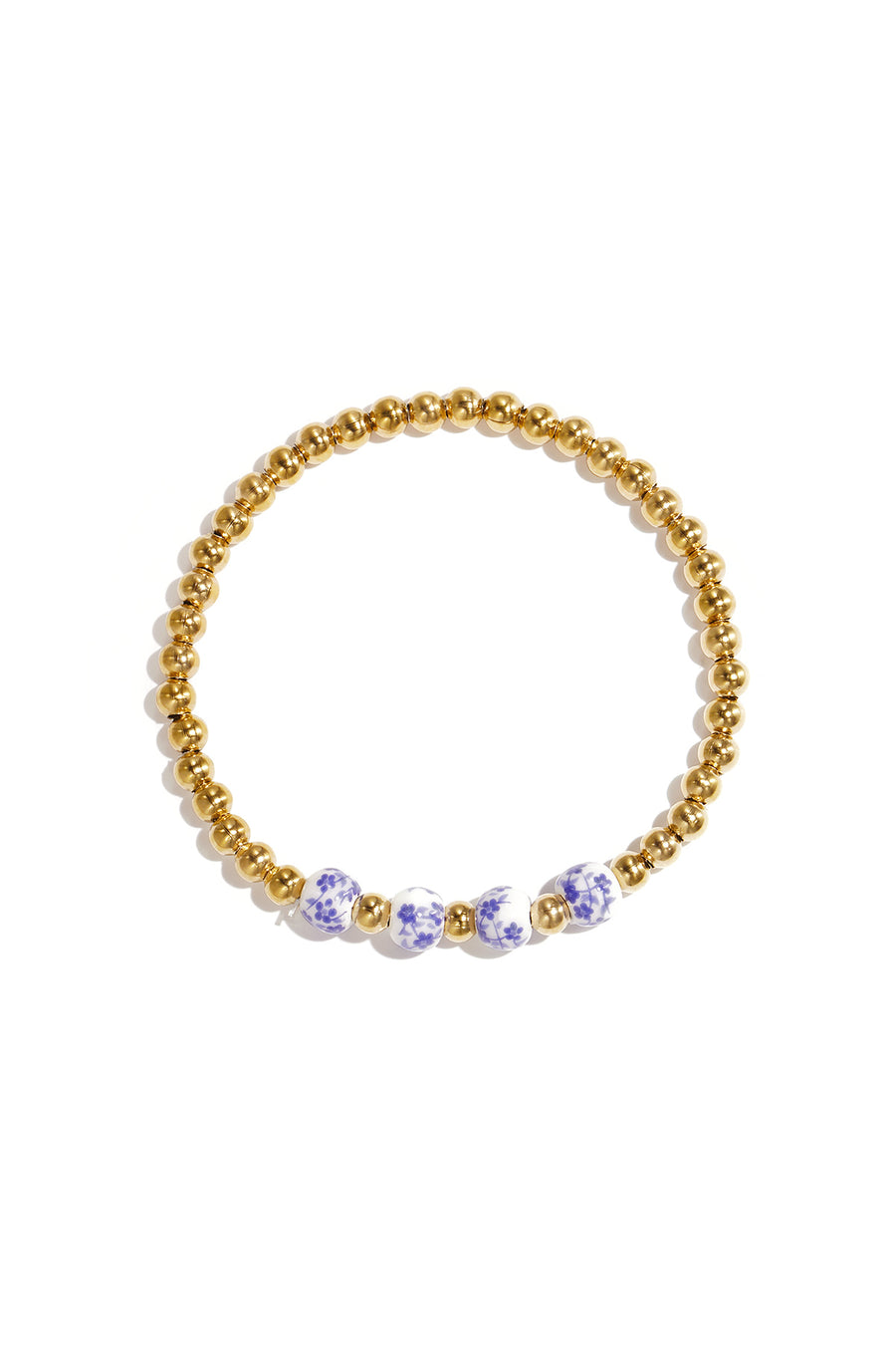 Bracelet en perles pour femme en acier inoxydable, céramique à imprimé floral – couleur or