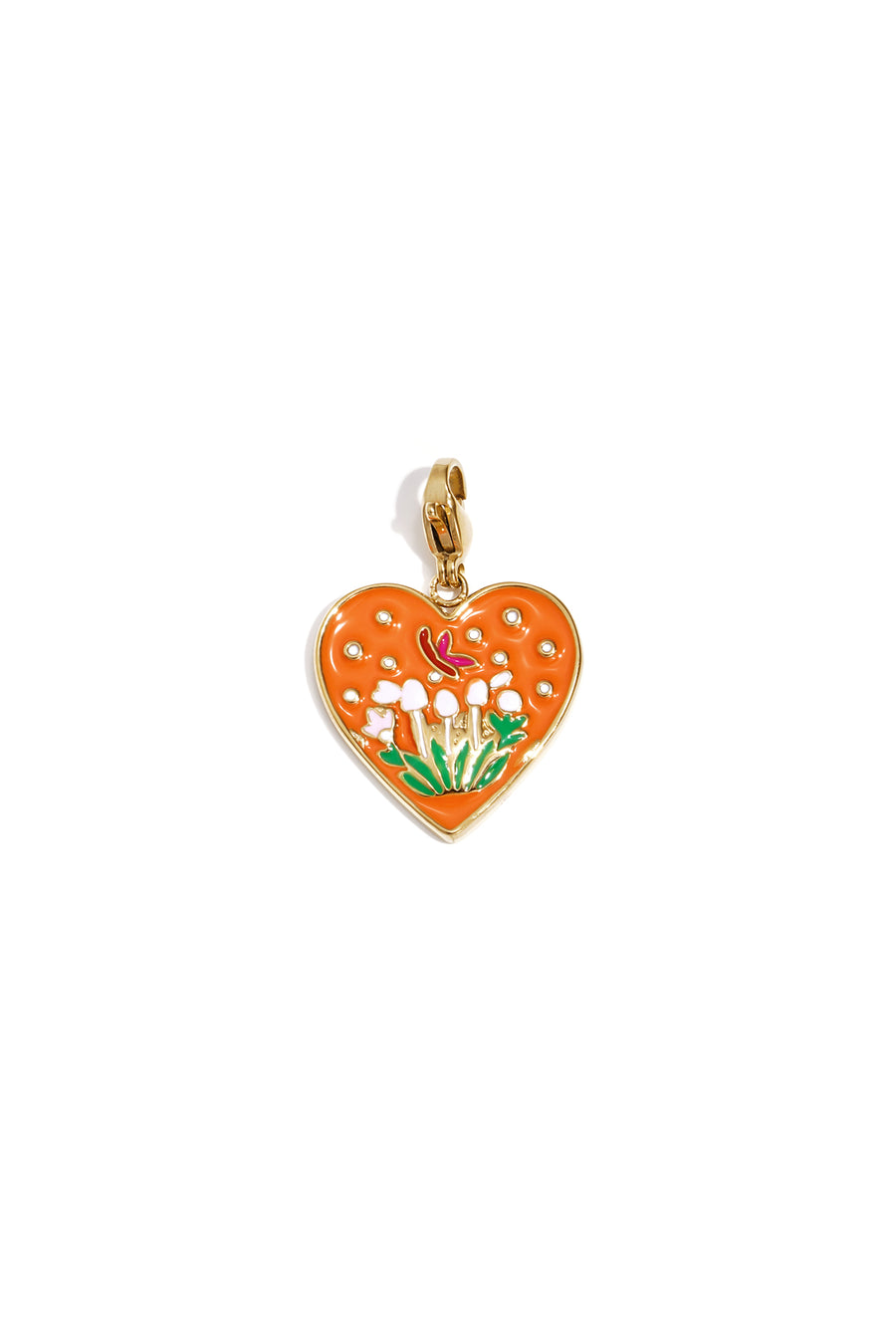 Composant de bijoux en acier inoxydable 304 avec motif floral et forme de cœur – orange