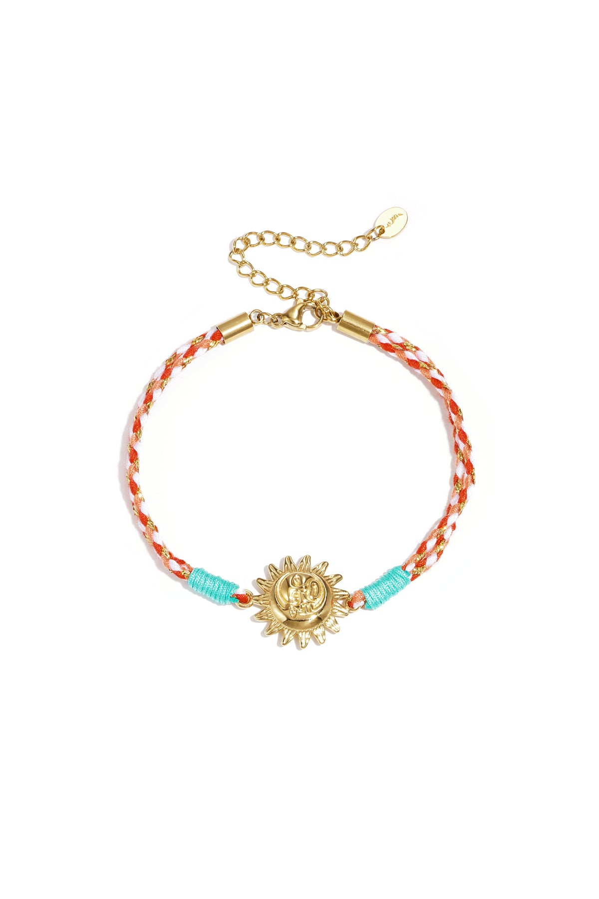 Braided women's bracelet made of cord with floral pattern and heart shape – gold-colored – image 10