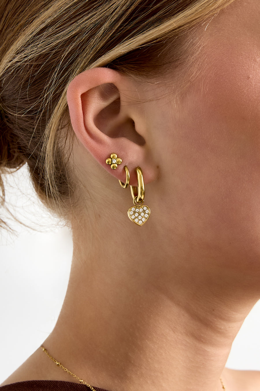 Women's Stainless Steel Dangle Earrings with Heart Shape – Gold-Plated
