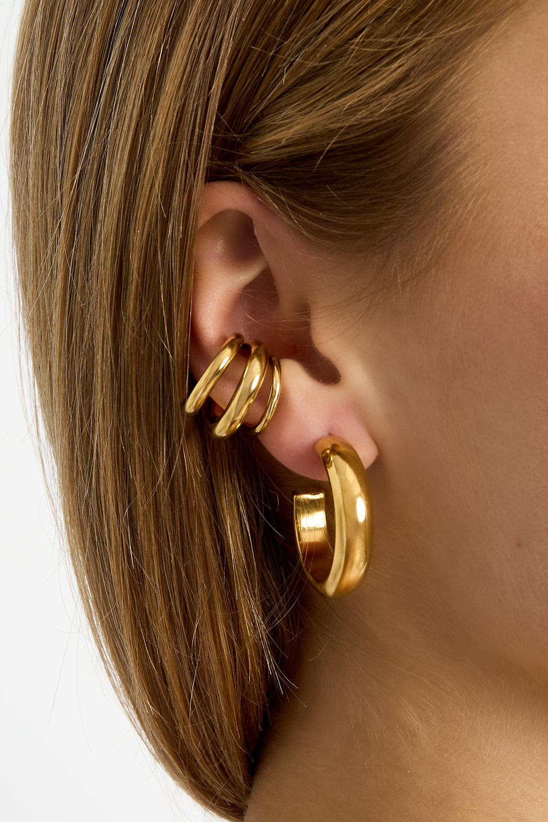 Women's Stainless Steel Line Pattern Ear Cuff - Gold – image 3