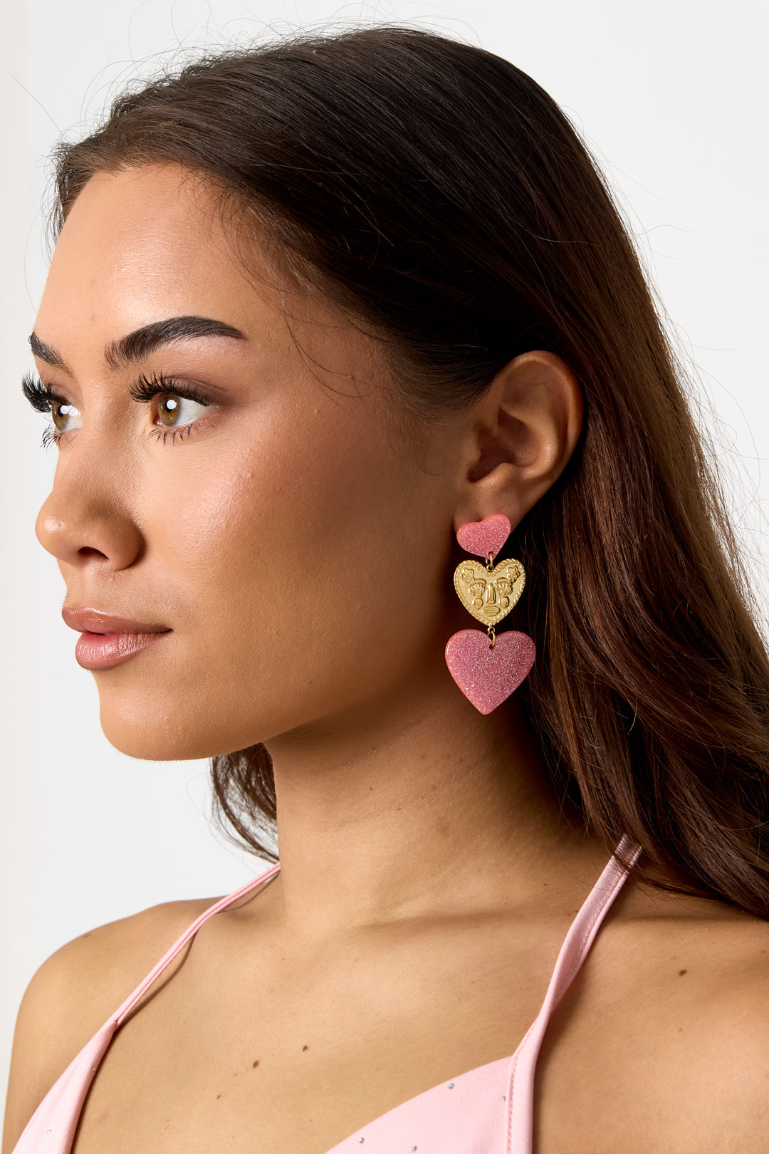 Statement oorbellen met glitter harten