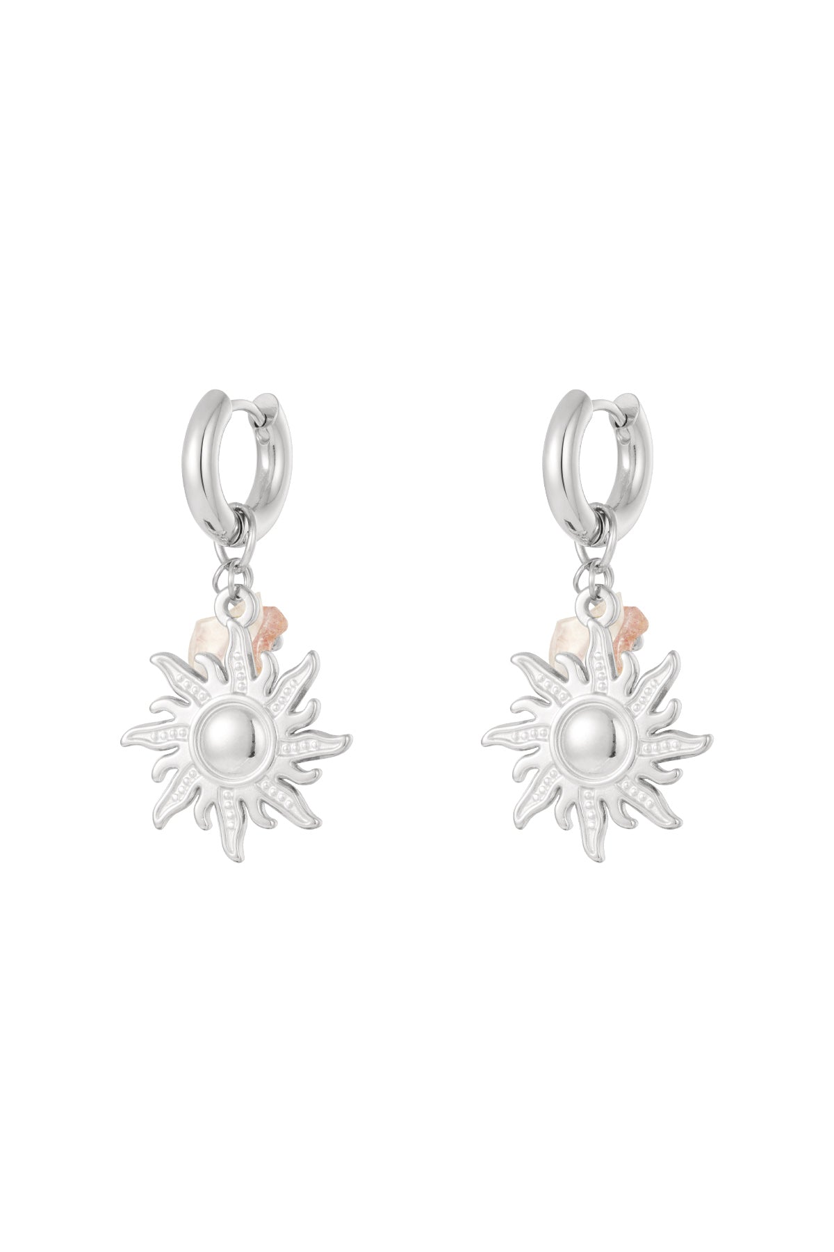 Boucles d'oreilles pendantes pour femme en acier inoxydable, pierre motif soleil – dorées et argentées