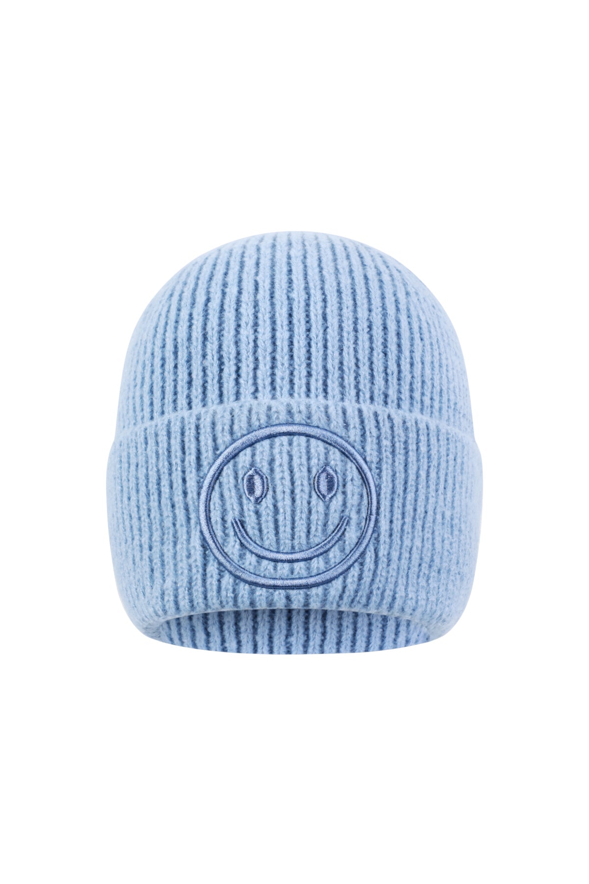 Dames muts met smiley in babyblauw