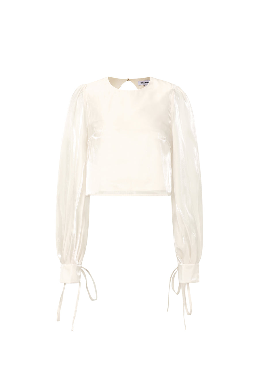 Dames glanzende blouse van polyester met pareldetail