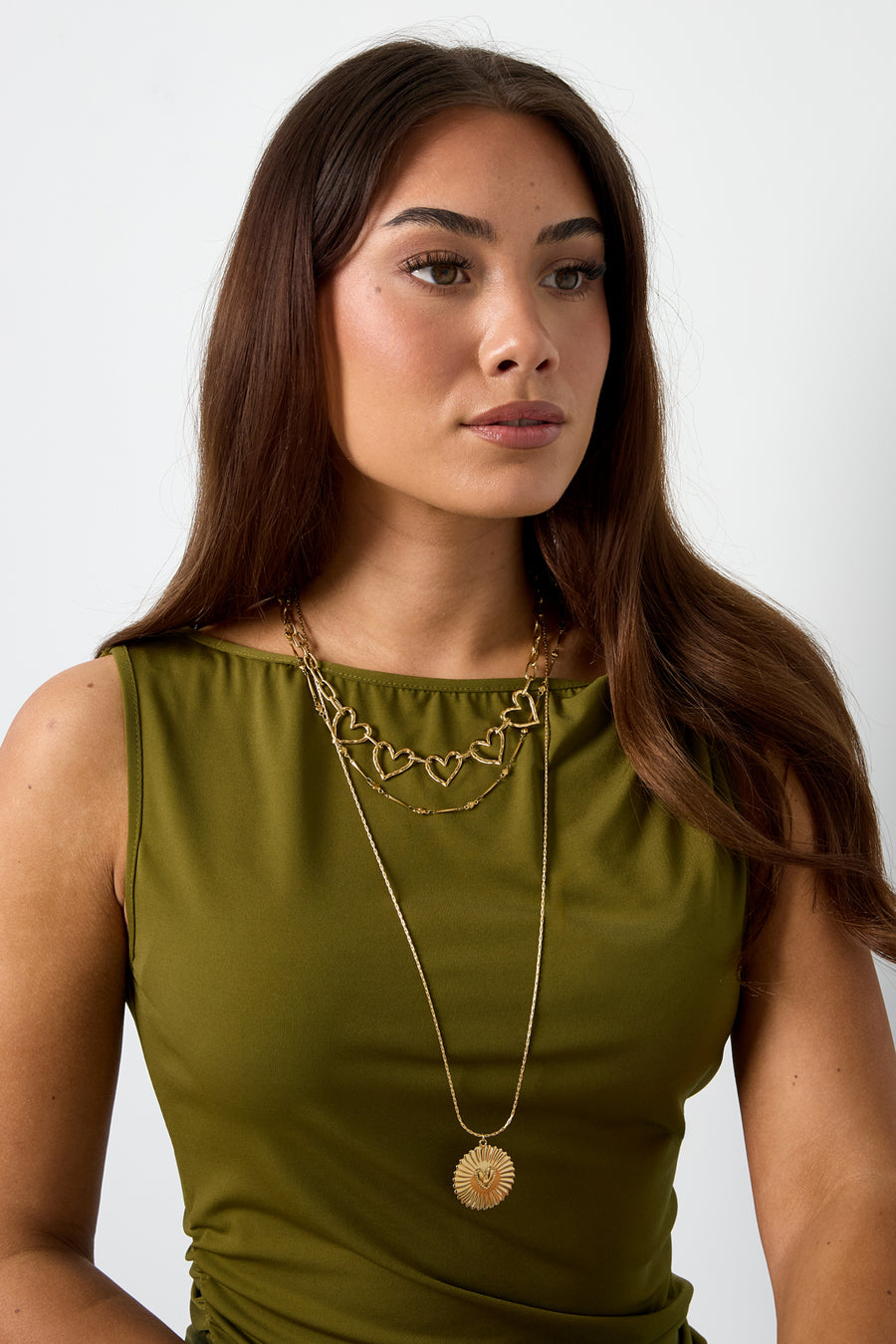 Long collier en acier inoxydable avec cœur pour femme – couleur or