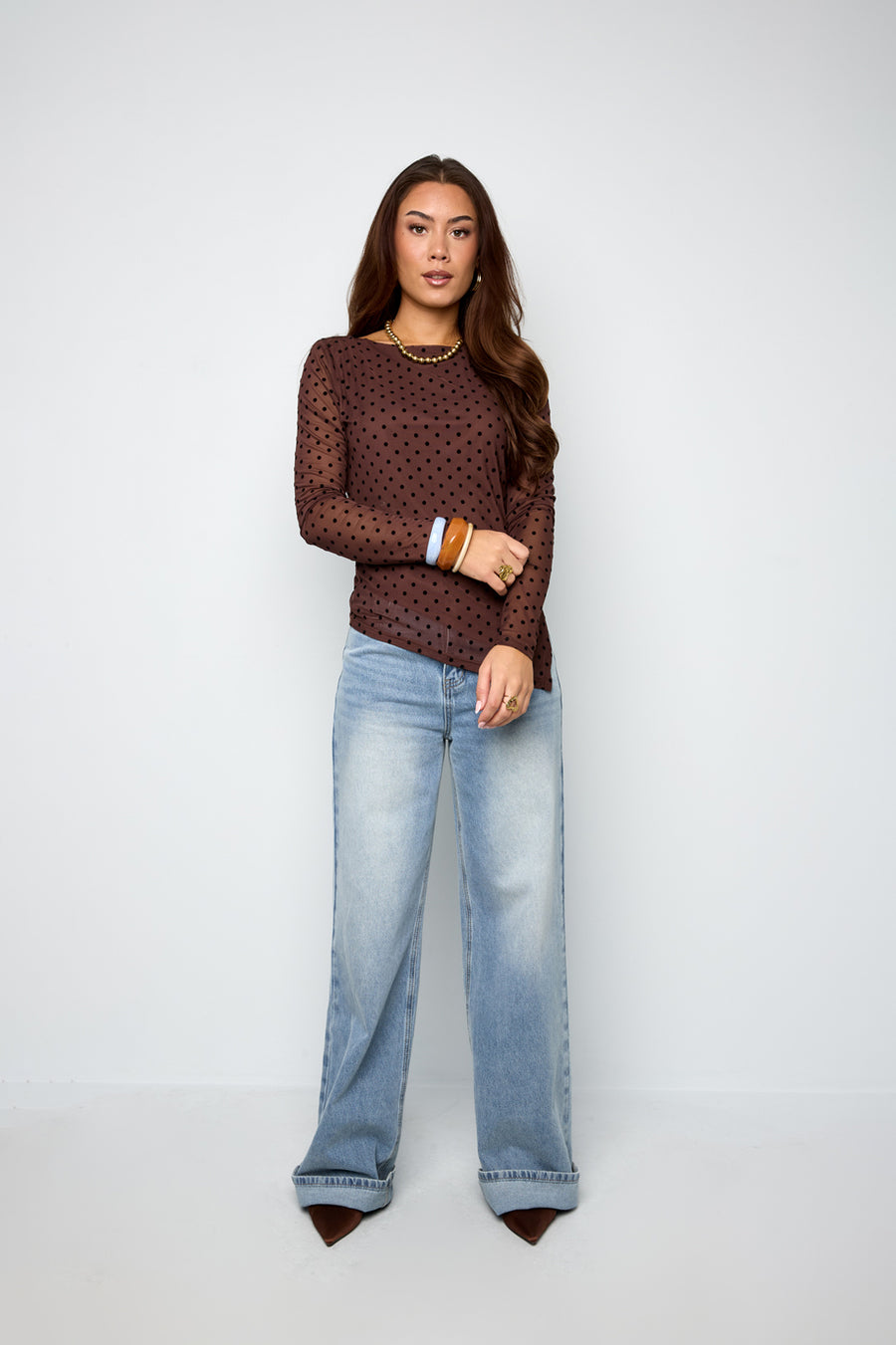 Dames blouse met stippen en lange mouwen – productfoto 2