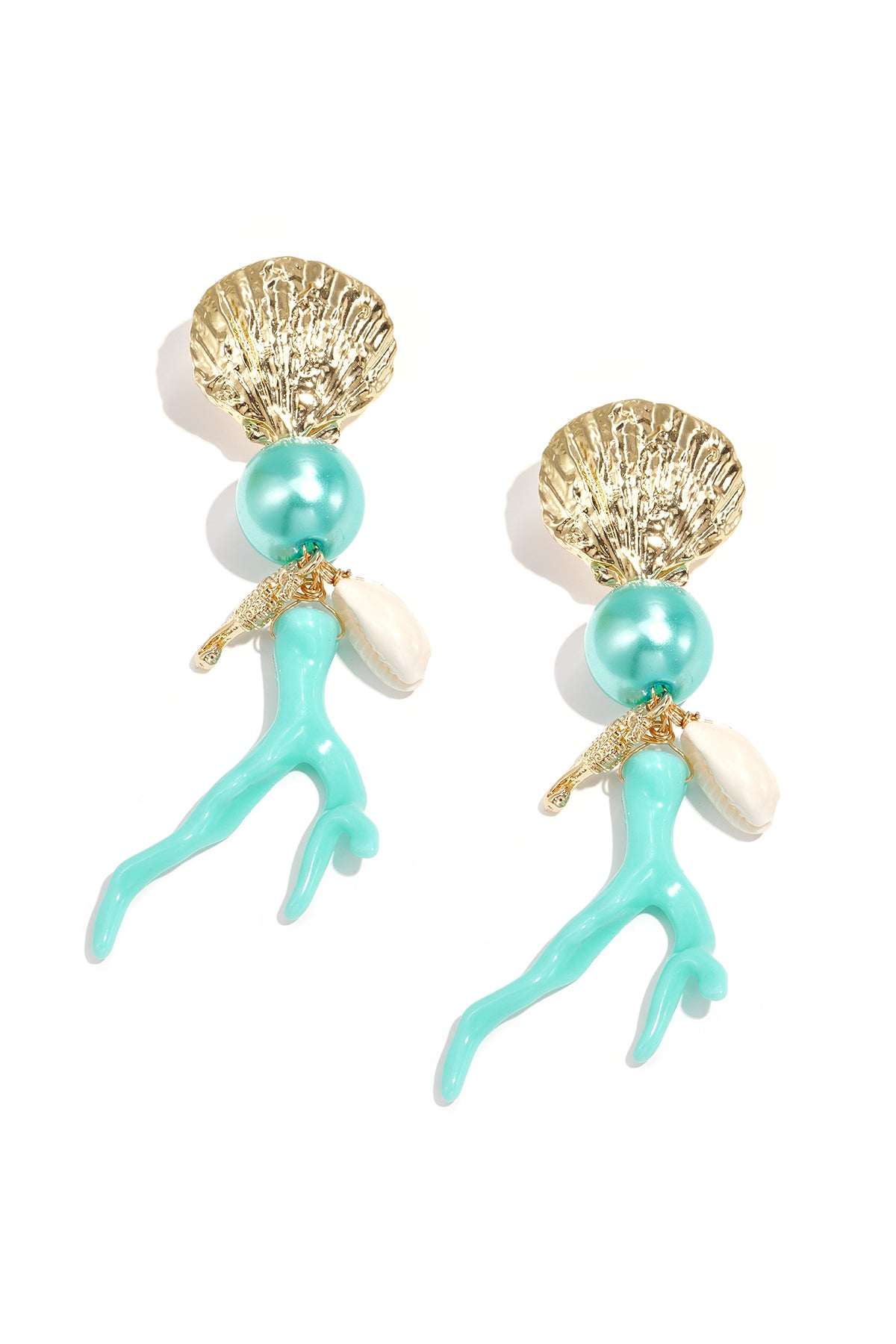 Boucles d'oreilles pendantes pour femmes en alliage, résine, coquillage avec motif coquillage – plusieurs couleurs