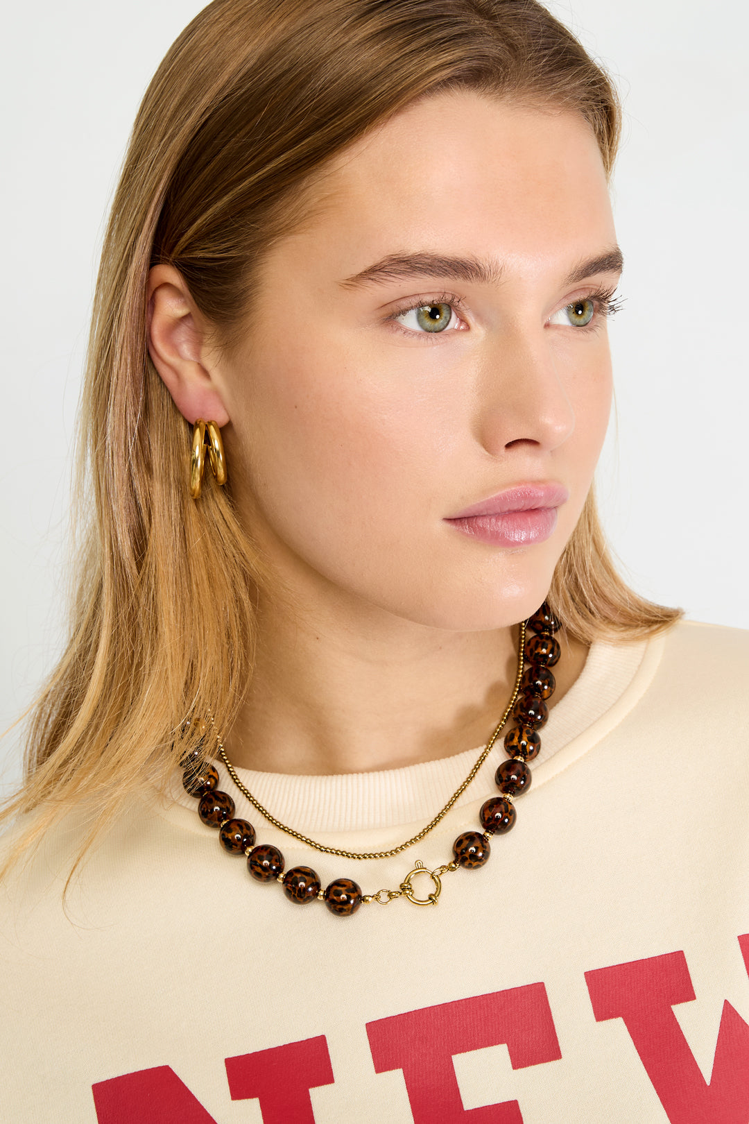 Women's Leopard Print Acrylic Bead Necklace - Brown – image 2