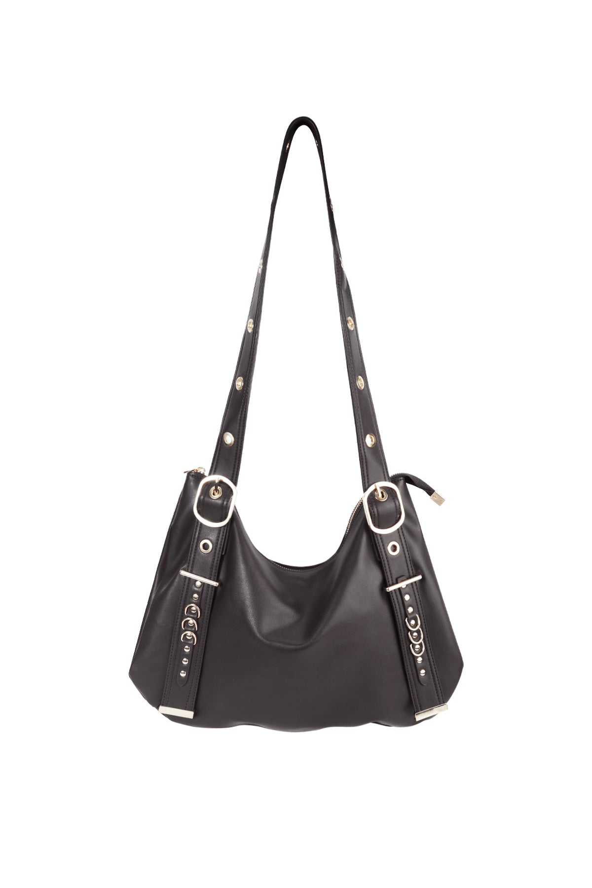 Sac bandoulière pour femme en 90 % PU, 10 % métal, uni – marron café et noir