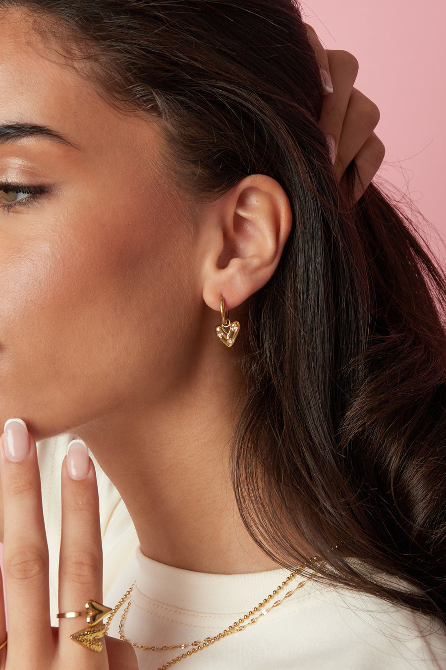 Boucles d'oreilles pendantes en acier inoxydable en forme de cœur pour femme – couleur or