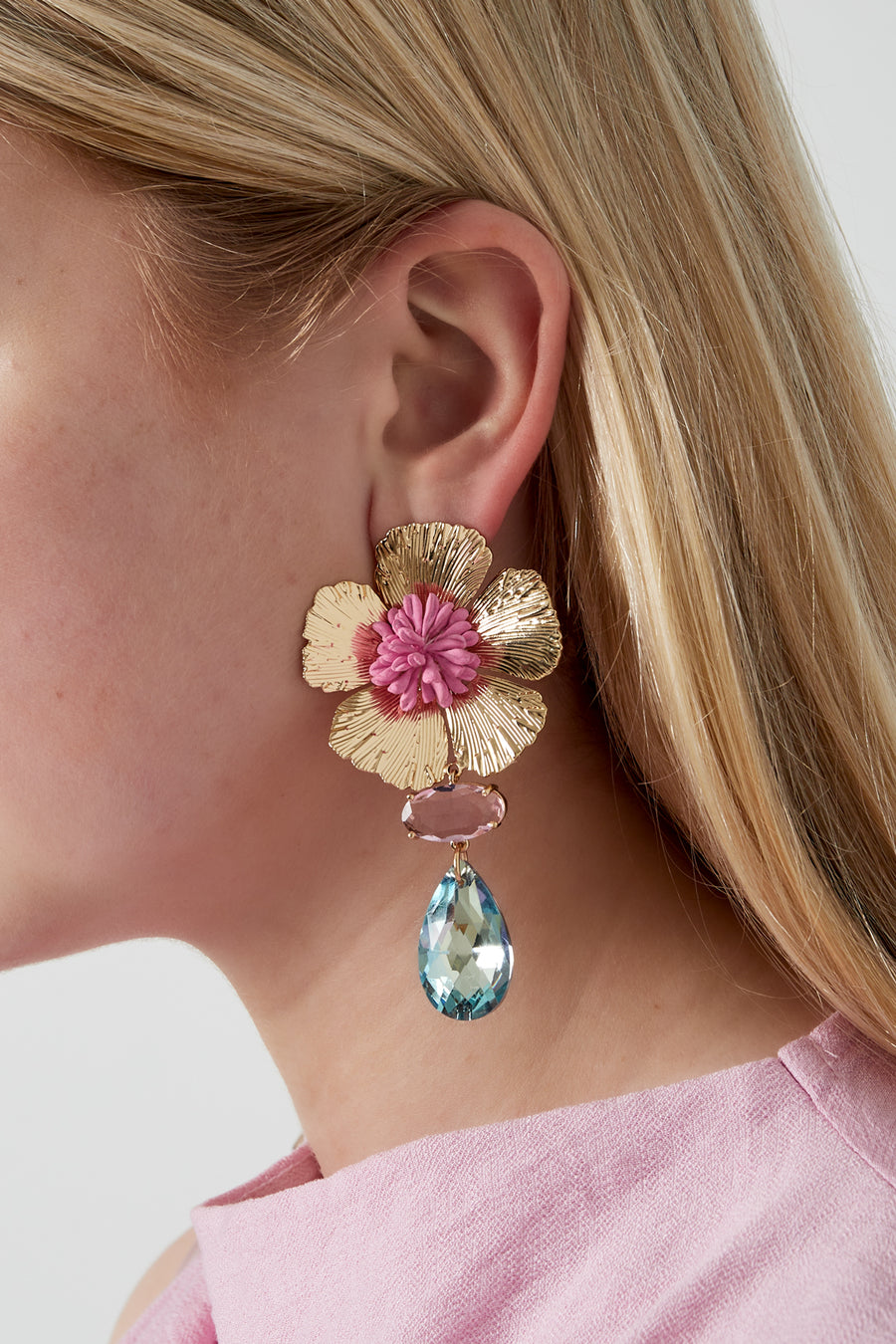 Boucles d'oreilles pendantes pour femmes en métal, résine, imitation zircon, verre avec motif floral