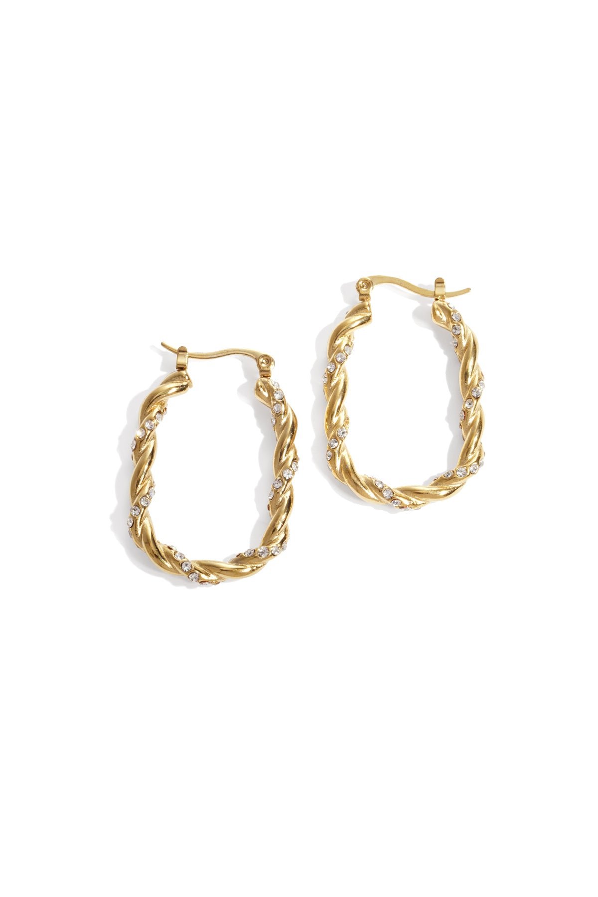Boucles d'oreilles créoles pour femme en acier inoxydable, rectangulaires – couleur or