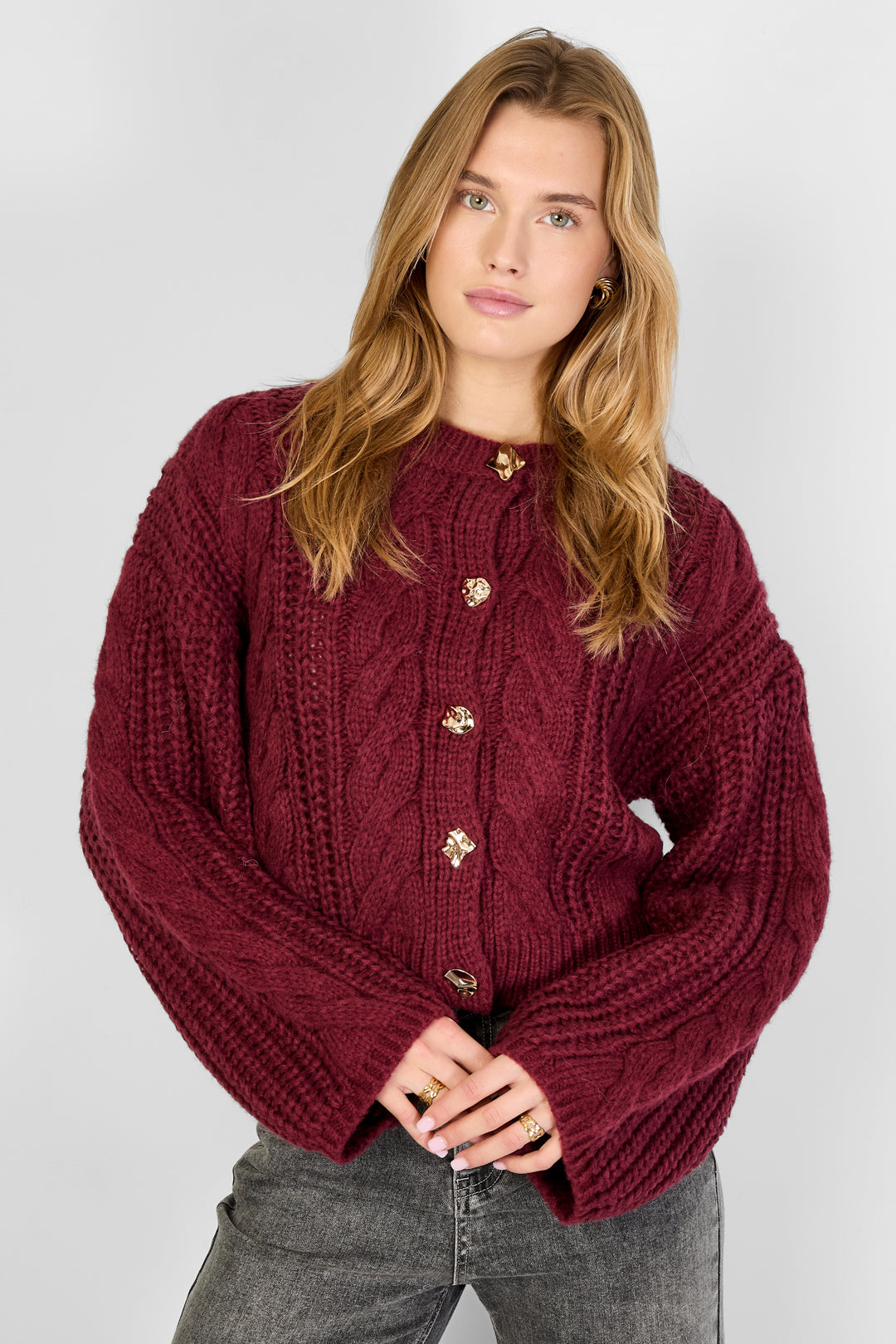 Dames Cable cardigan van polyester in zes kleuren – productfoto 3