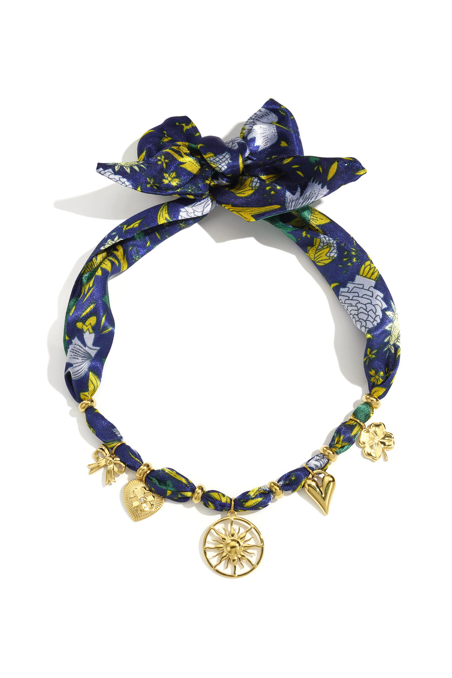 Collier tressé pour femme en acier inoxydable avec motif soleil et forme de cœur – bleu