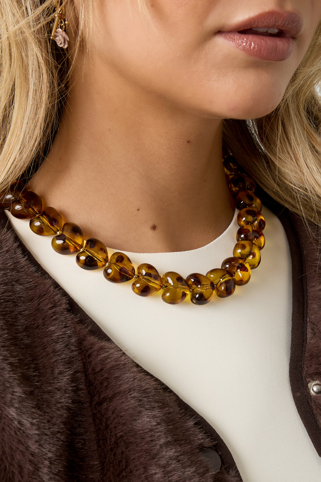 Women's Acrylic Leopard Print Beaded Necklace - Brown – image 3
