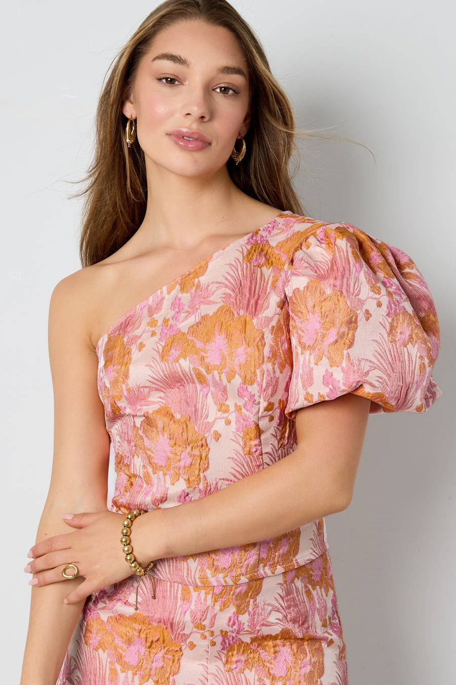 Haut asymétrique pour femme à imprimé floral – orange