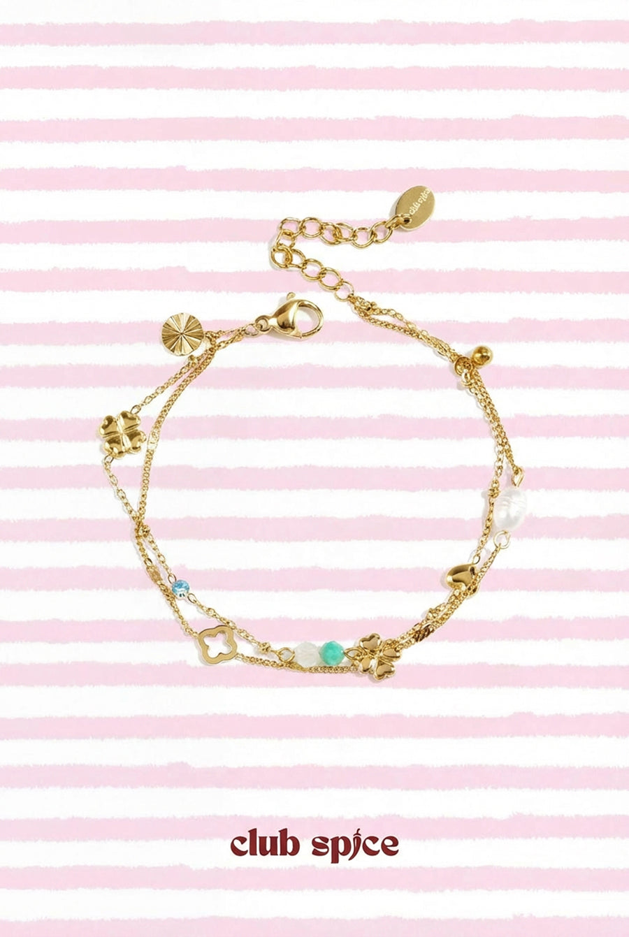 Armband met klaver, kraaltjes en steentjes