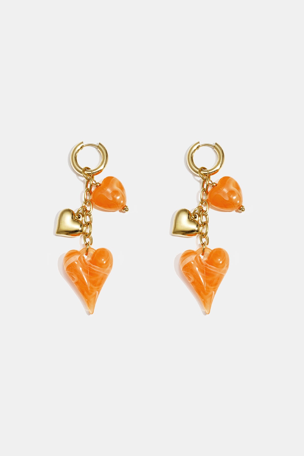 Dames hartoorbellen met kettingdetail in oranje