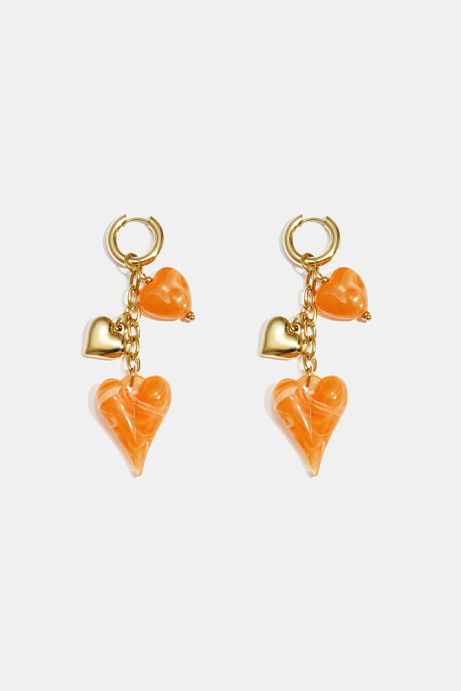 Dames hartoorbellen met kettingdetail in oranje