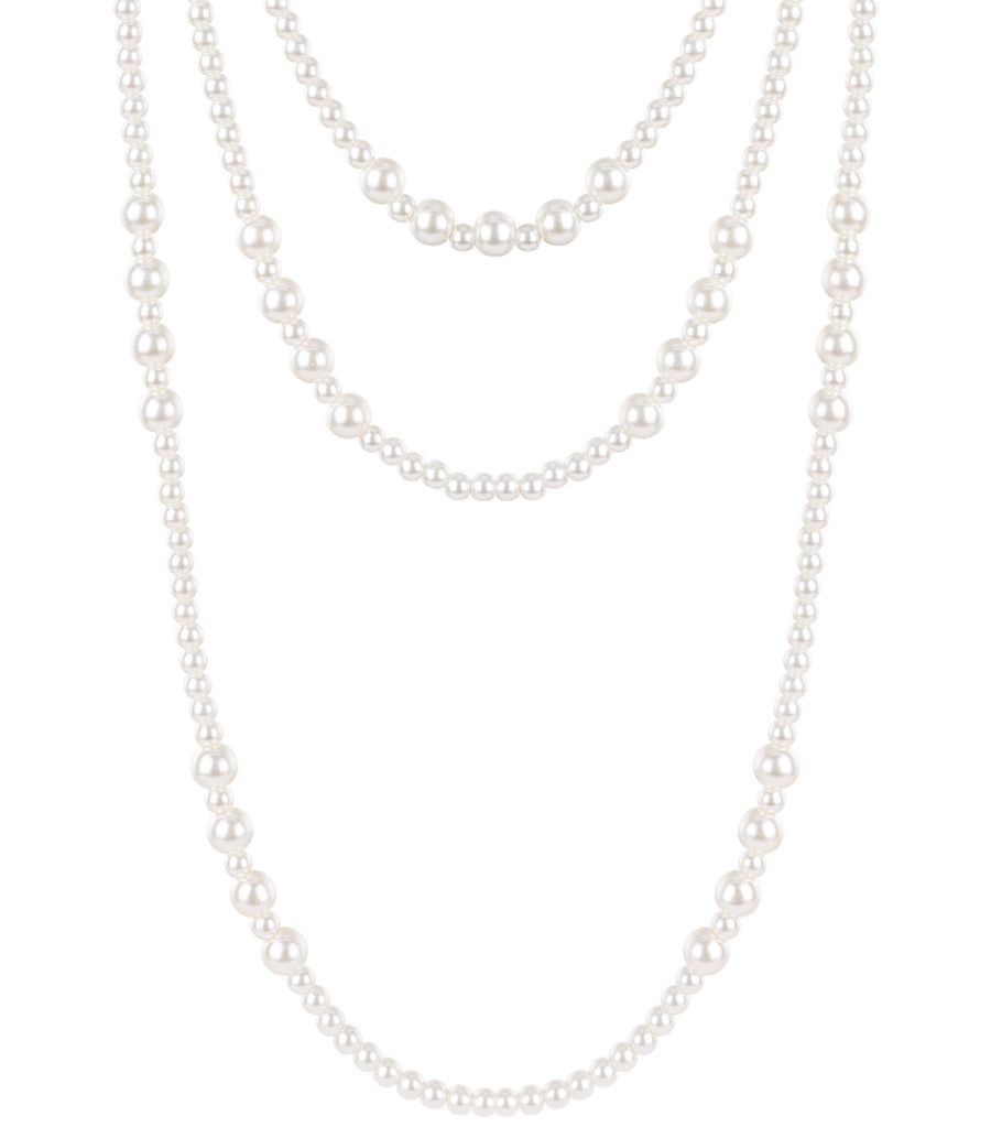 Long collier fantaisie femme en perles imitation – blanc – décontracté
