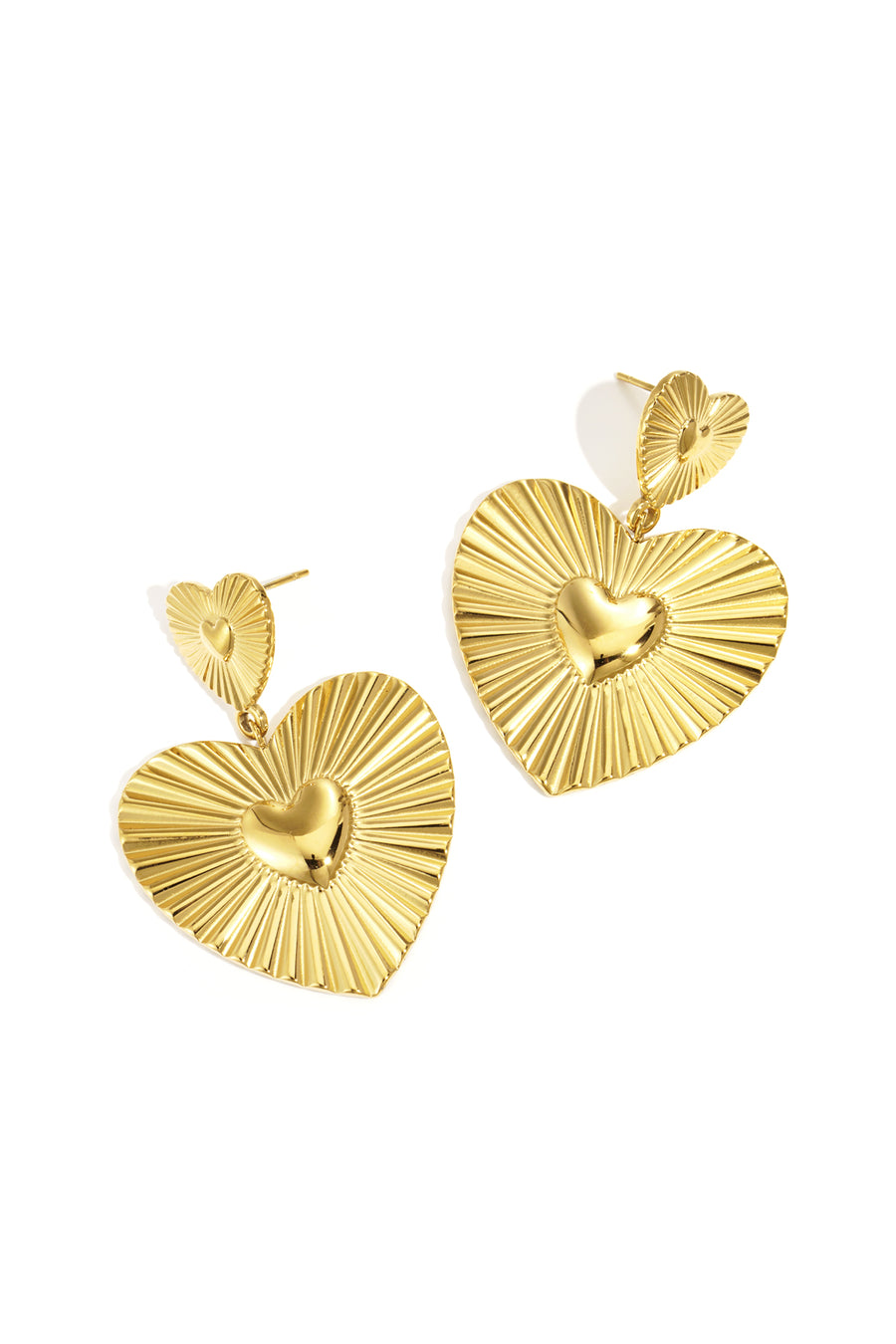 Boucles d'oreilles pendantes en acier inoxydable en forme de cœur pour femme – doré