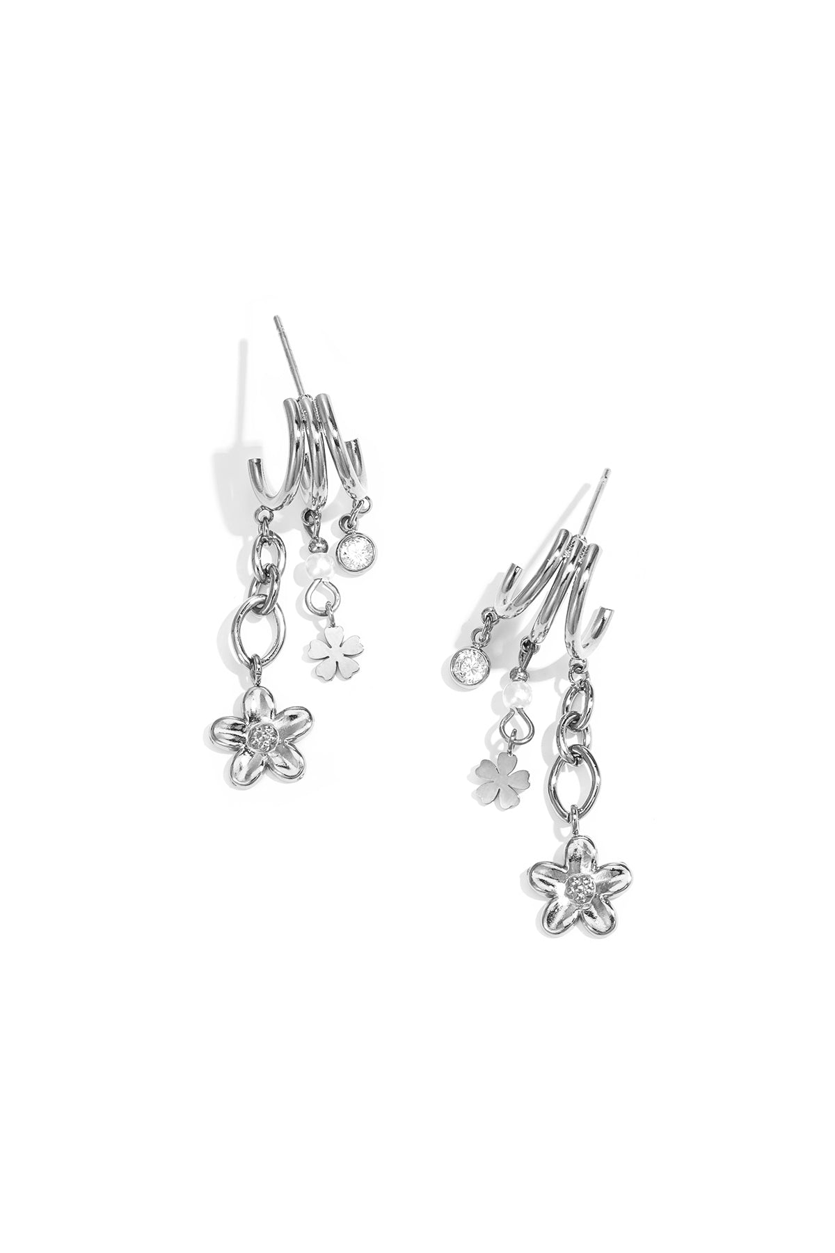 Boucles d'oreilles pendantes pour femmes en acier inoxydable, zircon, ABS, coquillage avec motif floral